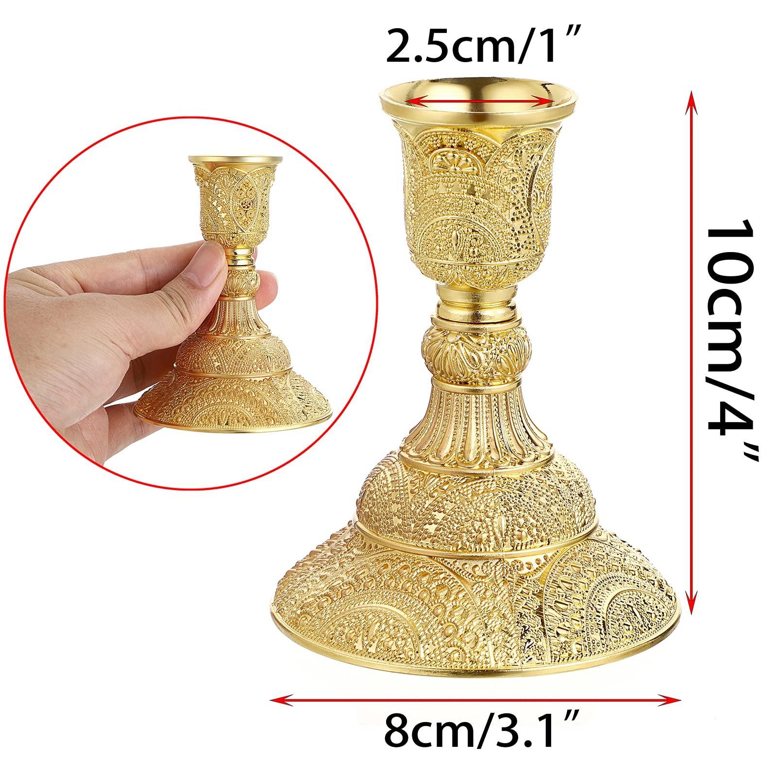 European Vintage Relief Metal Candle Holder Set, 2 Pieces, 3.9 Inches Tall, Perfect for Weddings, Formal Dinners, Church, Christmas, Home Decor