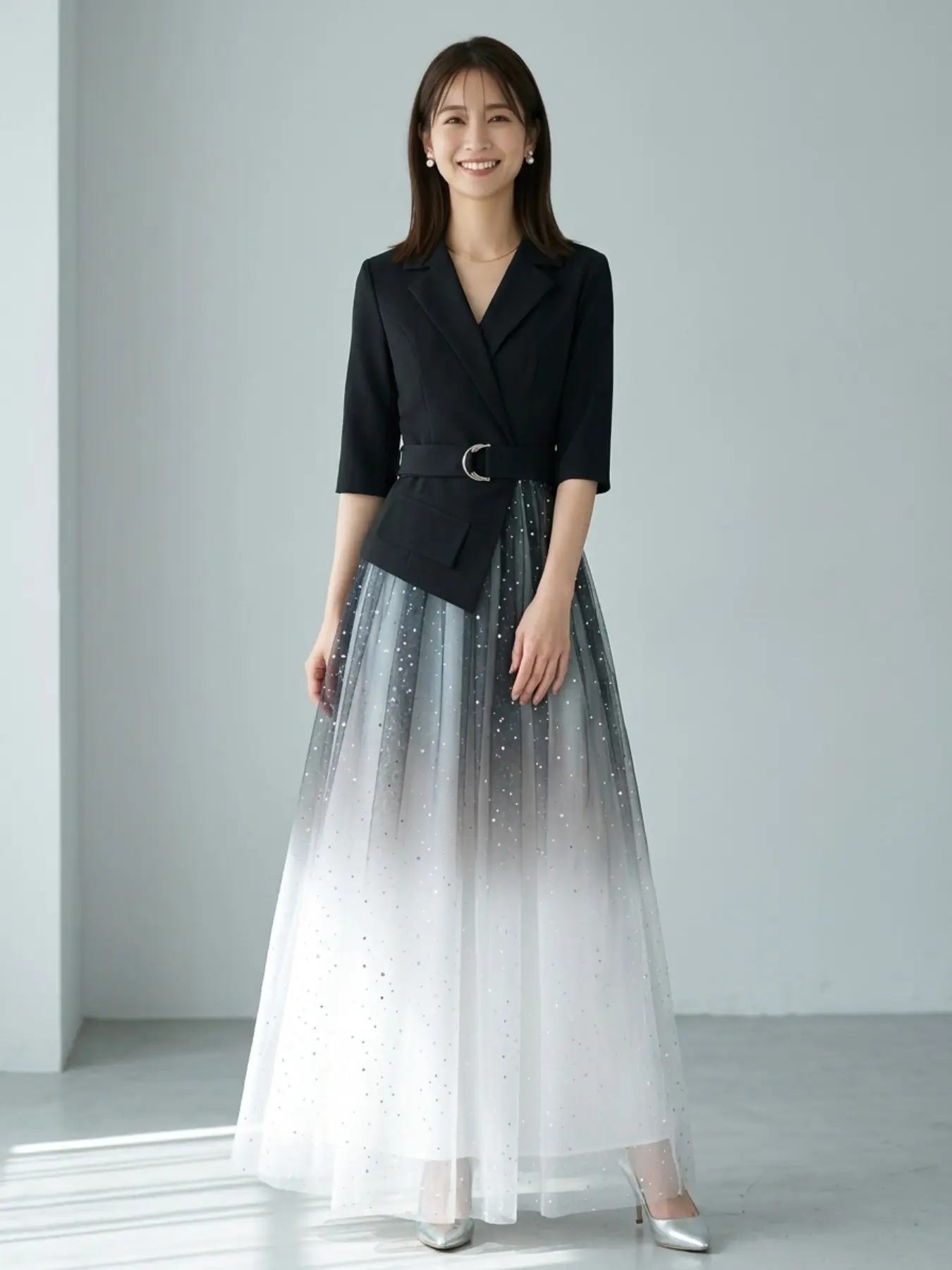 Dreamy Starry Gradient Long Evening Gown, Hostess Choir Performance Dress, Casual Half Sleeve Unlined Costume, Batch Number Ladycp2607406