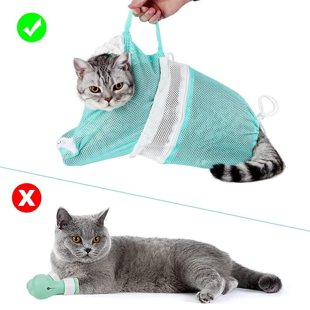 Adjustable Cat Bathing Bag, Anti-Bite & Anti-Scratch Shower Restraint, Breathable Mesh Grooming Bag for Bath, Nail Trimming & Injection