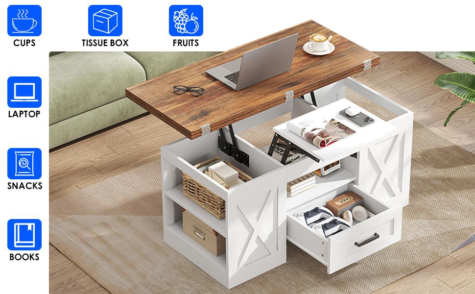 Coffee Table, 39.37" Lift Top Coffee Table with Drawer & Open Storage Shelves, Large Rectangular Farmhouse Living Room Table, Center Table for Living Room, Home Office, Espresso