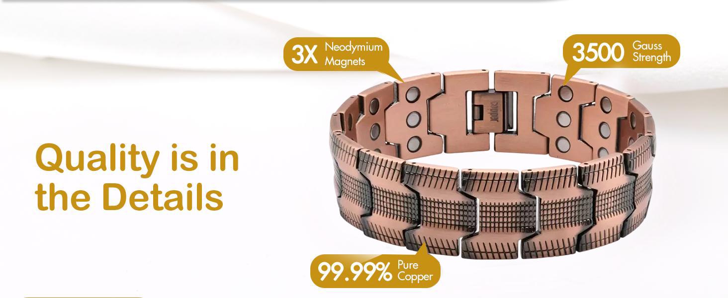 A pure copper men's bracelet, 3X super strong magnetic bracelet, 99.99% pure copper, with 3500 Gauss neodymium magnet, adjustable copper magnetic bracelet, birthday and bachelor party gift, universal holiday wear, copper bracelet jewelry gift