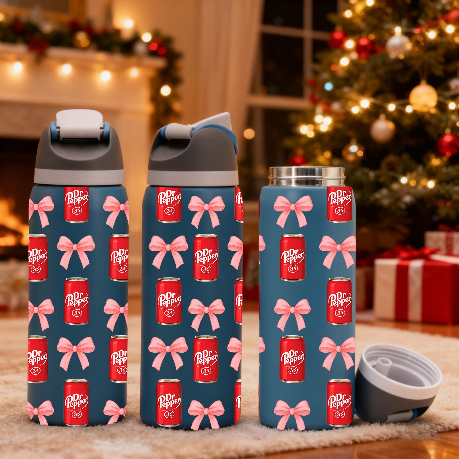 AuraCup 19/24/32oz Insulated Tumbler with Lid & Straw, Cute Pink Bow Pattern, Double-Walled Leak-Proof Stainless Steel Water Bottle for Hot & Cold Drinks, Aesthetic Cup, Hydration Tumbler, Perfect Gift for Girls