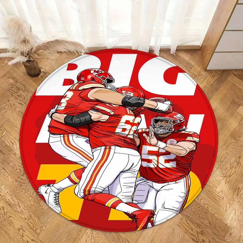1pc American Football Player Round Rug, Durable Non-Slip, Ideal for Gaming Room/fan Zone Decor, Sports Theme Indoor Carpet