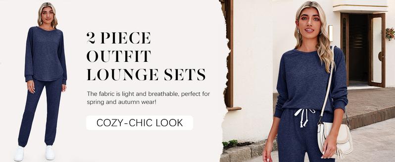 Imily Bela Women's Solid Sweatsuit Set 2 Piece Long Sleeve Pullover and Drawstring Sweatpants Sport Outfits Sets