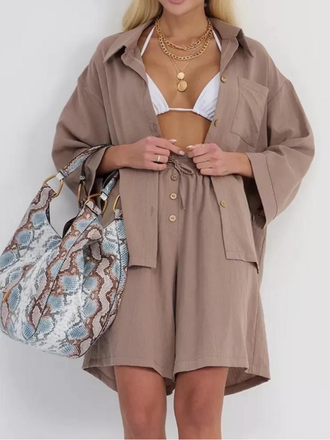 Spring Summer Fashion Womenswear Short Pants Pure Color Shirt Two-Piece Set Suits Casual Loose Fit Short Sleeve Women's