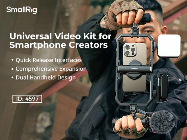 SmallRig Universal Quick Release Phone Cage Kit Basic, Aluminum Smartphone Video Rig Kit with Wireless Control Dual Handles and Phone Clip, Support for MagSafe, for iPhone for SamSung for Pixel - 641.7