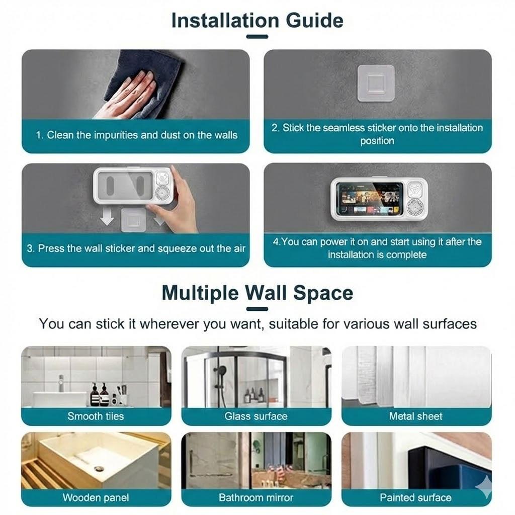 Waterproof box speaker, bathroom waterproof 360 ° rotating touch screen, Bluetooth speaker, watch movies, listen to music, phone holder Bluetooth speaker audio shower TV holder, swimming pool, kitchen, bathroom, sink, Streaming