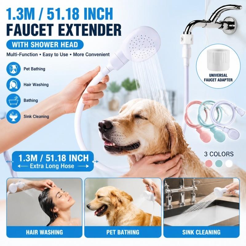 【Pet Bathing】51.1" Faucet Extender Hose with Shower Head, Shower Attachment | Multi-Function Bathroom Tool for Hair & Pet Washing, No Mess Flexible Sink Adapter