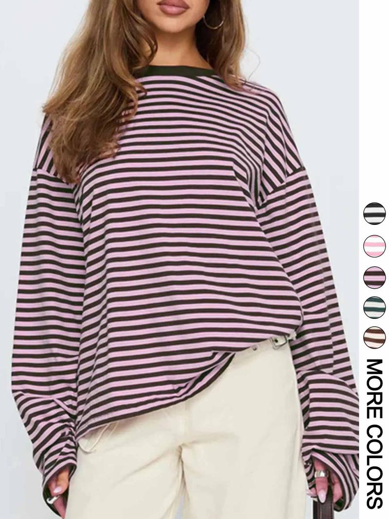 Women's Striped Long Sleeve Top, Casual Versatile Blouse, Stylish Ladies' Fashion Shirt, Perfect for Daily Wear & Layering
