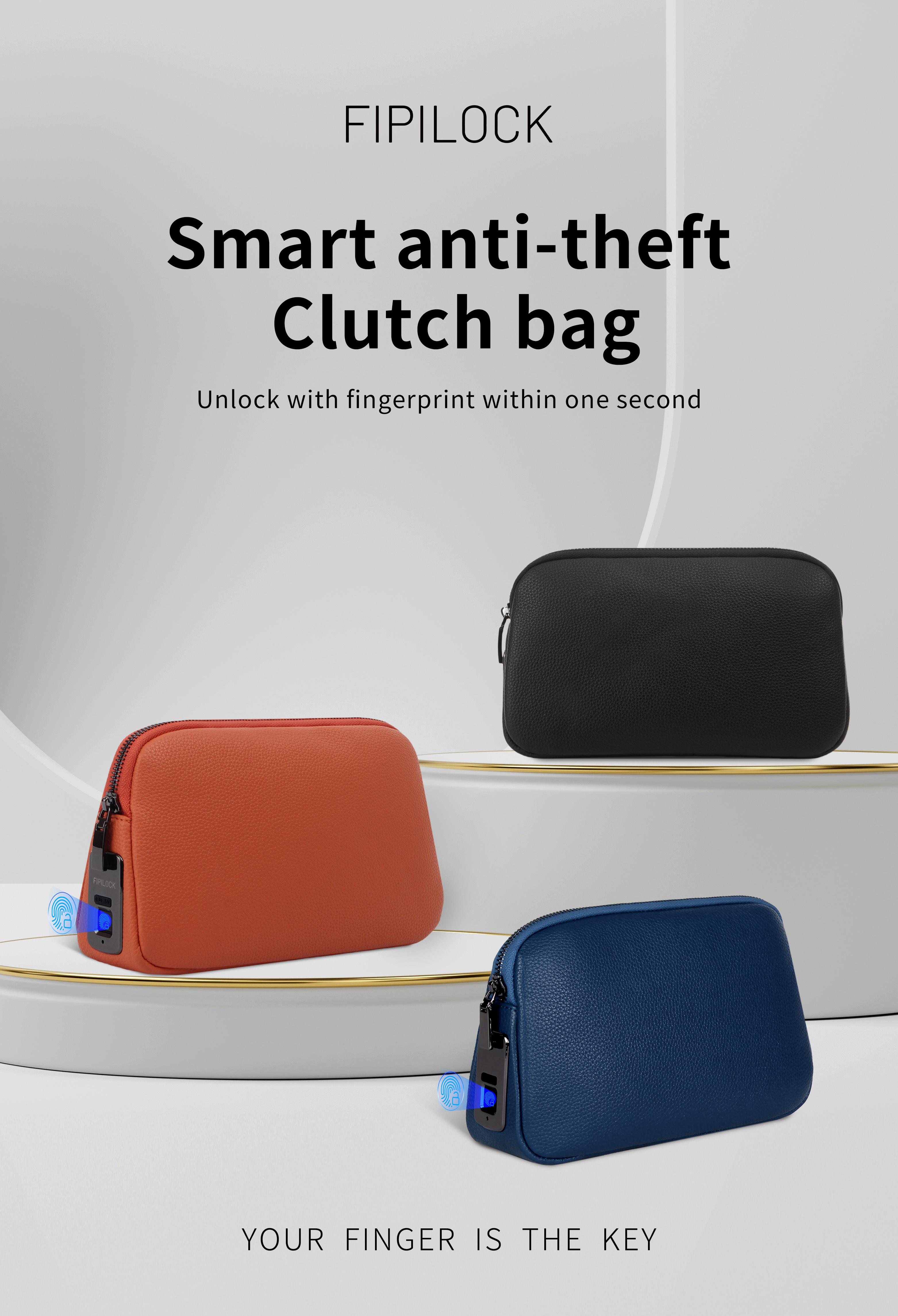 Unisex Fingerprint Handbag, PU Material with Zip Pocket, Biometric Lock, Ideal for Work and Travel, Perfect Gift Option