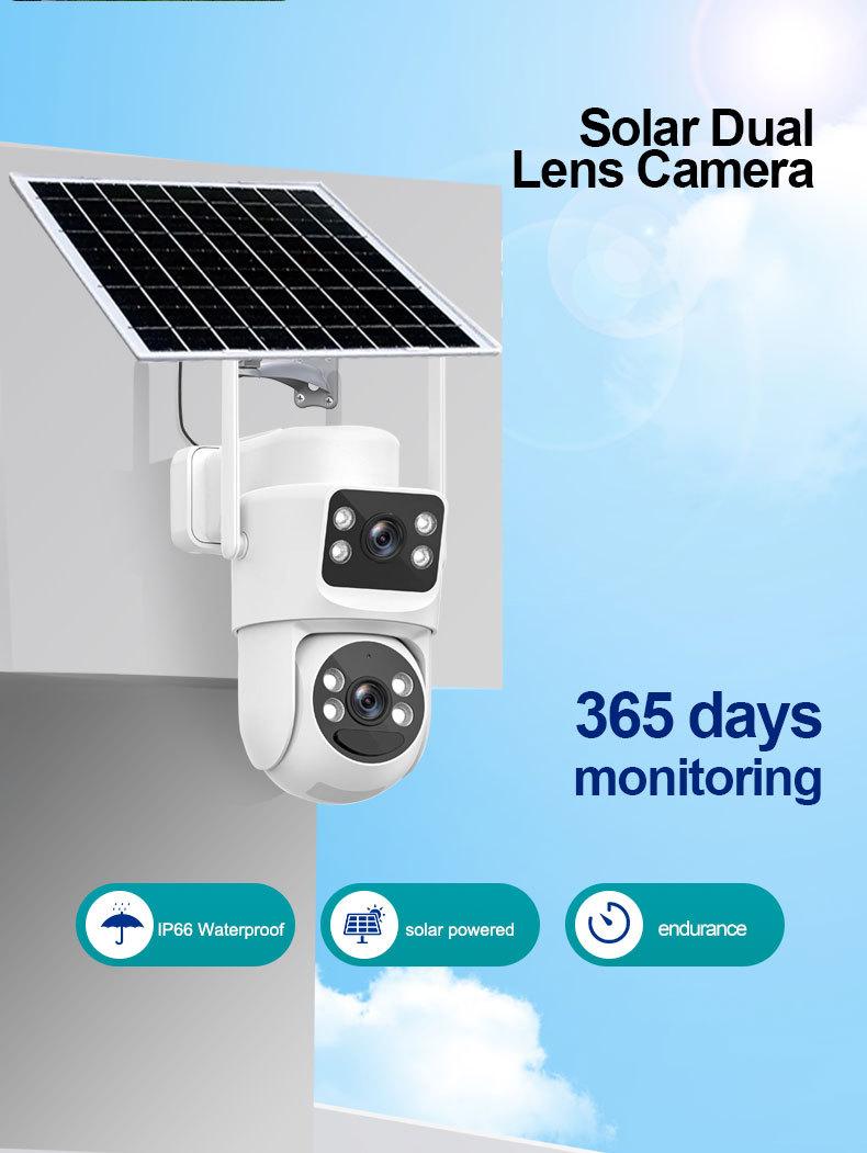 WiFi Solar Surveillance Camera 4K Ultra-Clear Dual-Lens Wireless Camera 8MP Network Remote WiFi Monitor