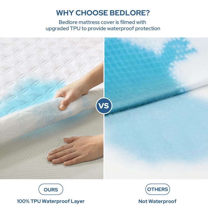 【BEDLORE】Waterproof Mattress Protector with Fitted Sheet, TPU Waterproof Layer, Soft & Breathable Bed Cover for Everyday Mattress Protection, Ideal for Bedroom & Home Use 【BEDLORE】Waterproof Mattress Protector with Fitted Sheet, TPU Waterproof Layer, Soft & Breathable Bed Cover for Everyday Mattress Protection, Ideal for Bedroom & Home Use