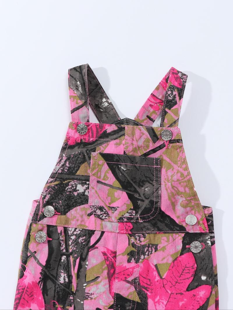 Baby Girl Floral Denim Overalls, Baby Girl Clothes, Cute Vintage Style Bib Pants, Comfortable Washed Jeans for Daily Wear, Fashionable Toddler