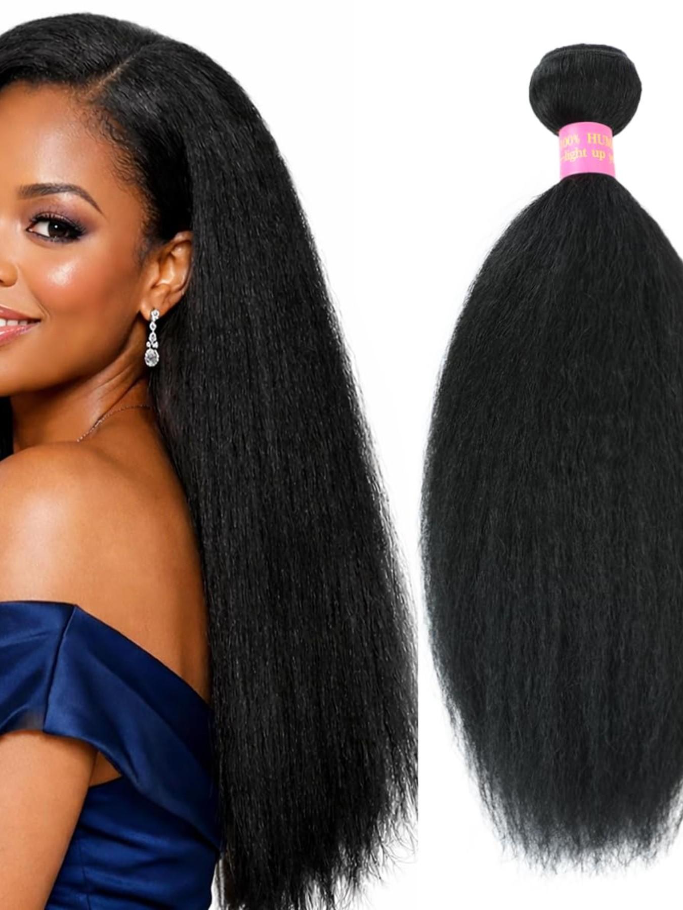 1PC R6-RIKS Natural Black Kinky Straight Human Hair Bundle, Brazilian Hair Weave