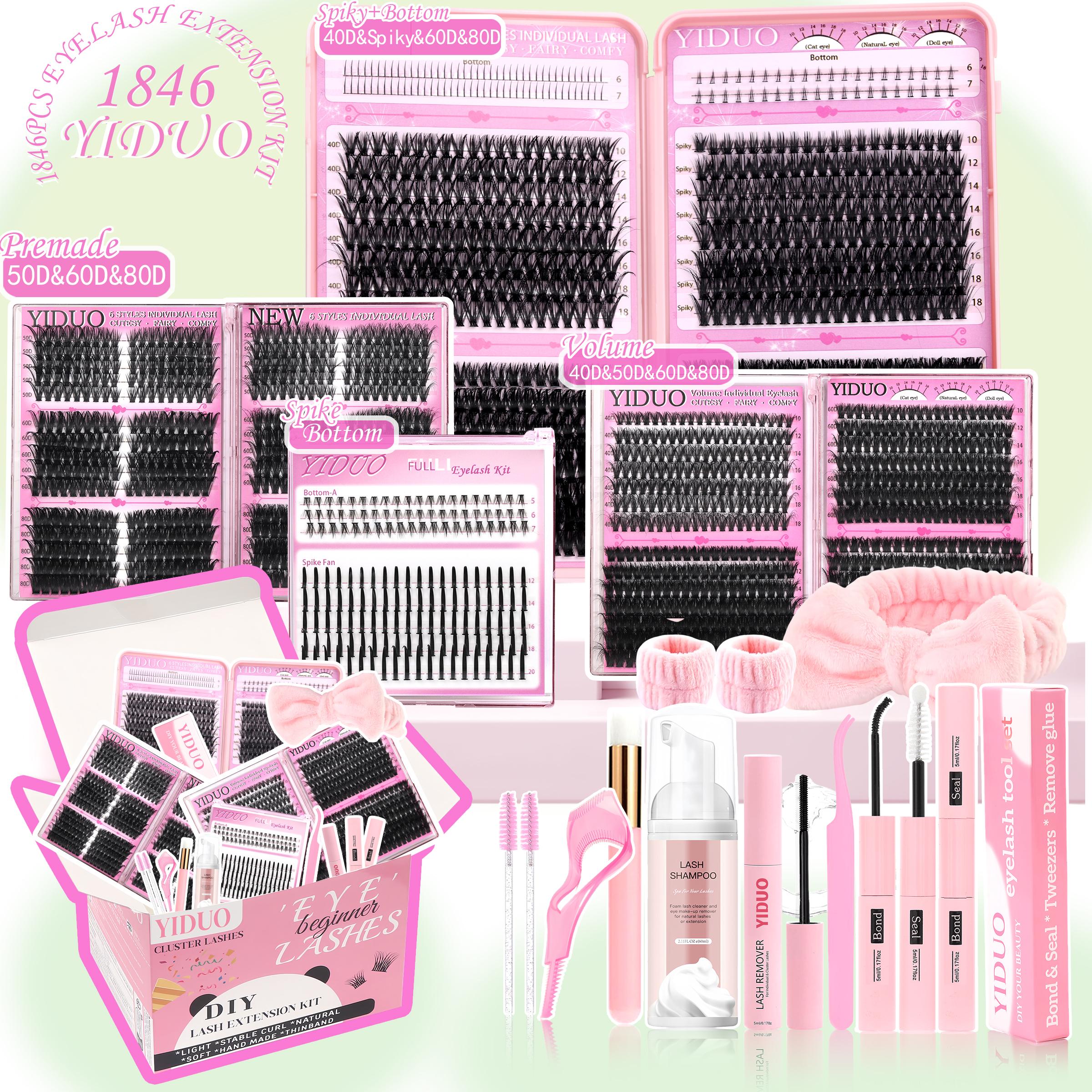 YIDUO Lash Clusters Kit 1846Pcs Mix Styles, Diy Dramatic Lashes, Volume/ Spikes/Bottom Eyelash Clusters Extensions Kit With Bond and Seal makeup tools for Beginners and Proficient, DIY at Home, Cosmetic