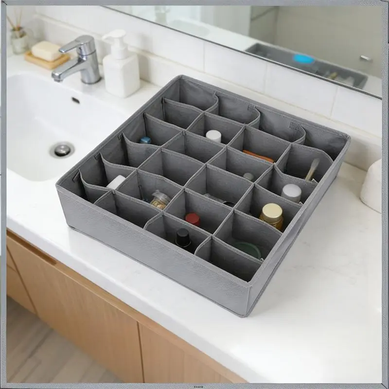 24-Grid Sock Organizer Box with 24 Compartments - Foldable Space-Saving Suitable for Bedroom Drawers, Luggage & Dorm Storage | Multifunctional Tangle-Free Sock Holder for Socks Sorting, Painted for Home Organization (No Revision)