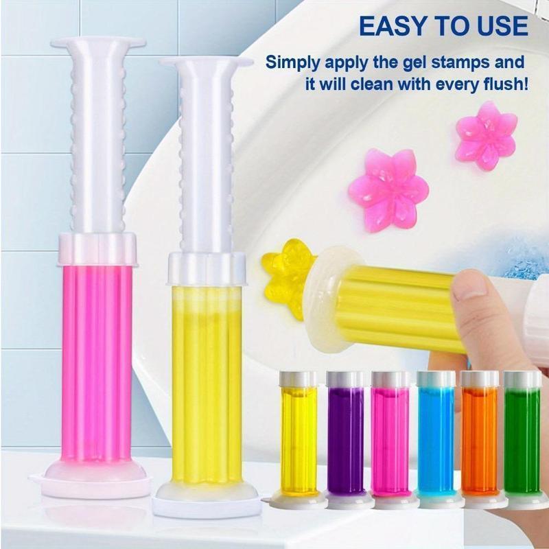 6 Pack Toilet Gel Stamp, 72 Stamps 6 Kinds Of Scent Toilet Bowl Cleaner Gel, Long-Lasting Flowers Shaped Bathroom Freshener, Keeps Toilet Fresh Fragrant and Clean Household Scented