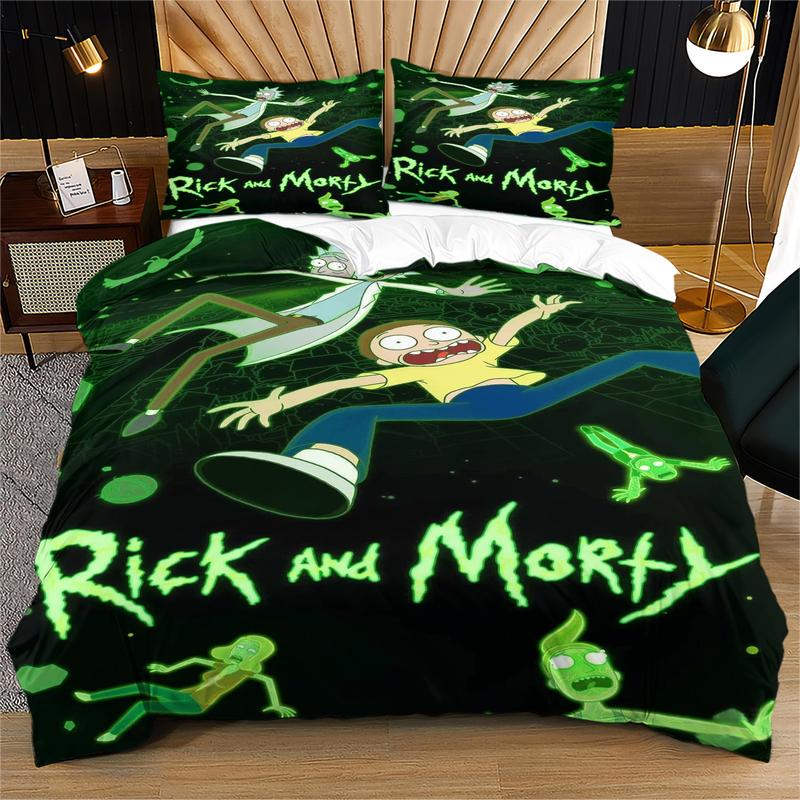 Rick and Morty Portal Jump Duvet Cover Set, 2/3-Piece (1 Duvet Cover + 1-2 Pillowcases) Soft Microfiber Bedding, Green Portal Design – Perfect Gift for Rick and Morty Fans