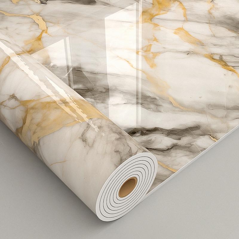 Self Adhesive Vinyl Floor Tiles, 15.74" x 118.11", Bianco Marble Pattern - Peel & Stick, DIY Flooring for Kitchen, Dining Room, Bedrooms & Bathrooms