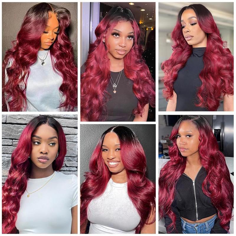 T1b/99j Color Glueless Body Wave Brazilian Human Hair Wigs For Women 5×5 Glueless Lace Wig Suitable for Beginners in Wigs Black Wine Red Gradient Wig