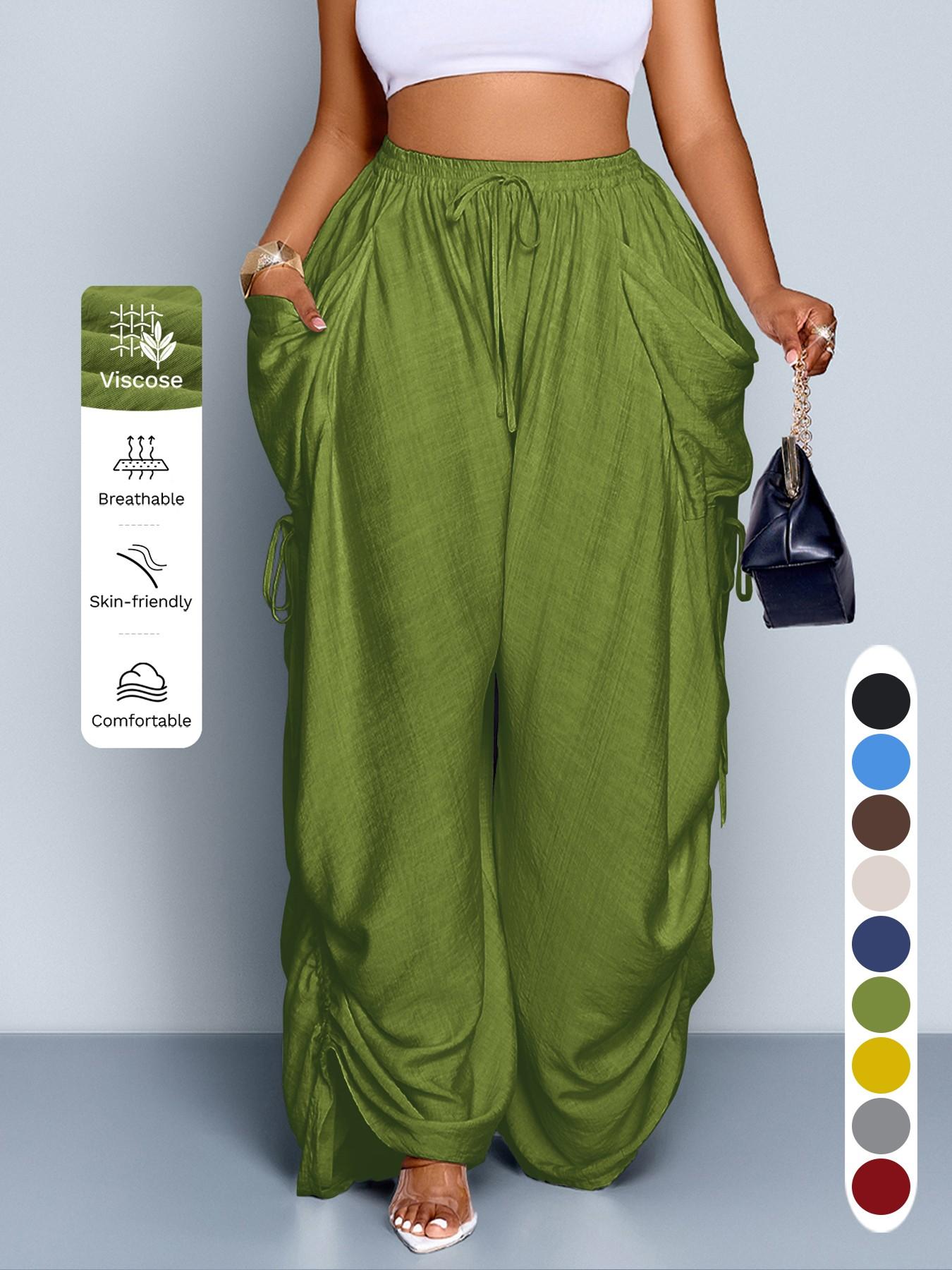 Women's Casual Loose-Fit Wide Leg High Waist Pants, Bottom, All-Season Woven Fabric, Long Plain Design, Daily Commute & Vacation Wear Women's Casual Loose-Fit Wide Leg High Waist Pants, Bottom, All-Season Woven Fabric, Long Plain Design, Daily Commute & Vacation Wear