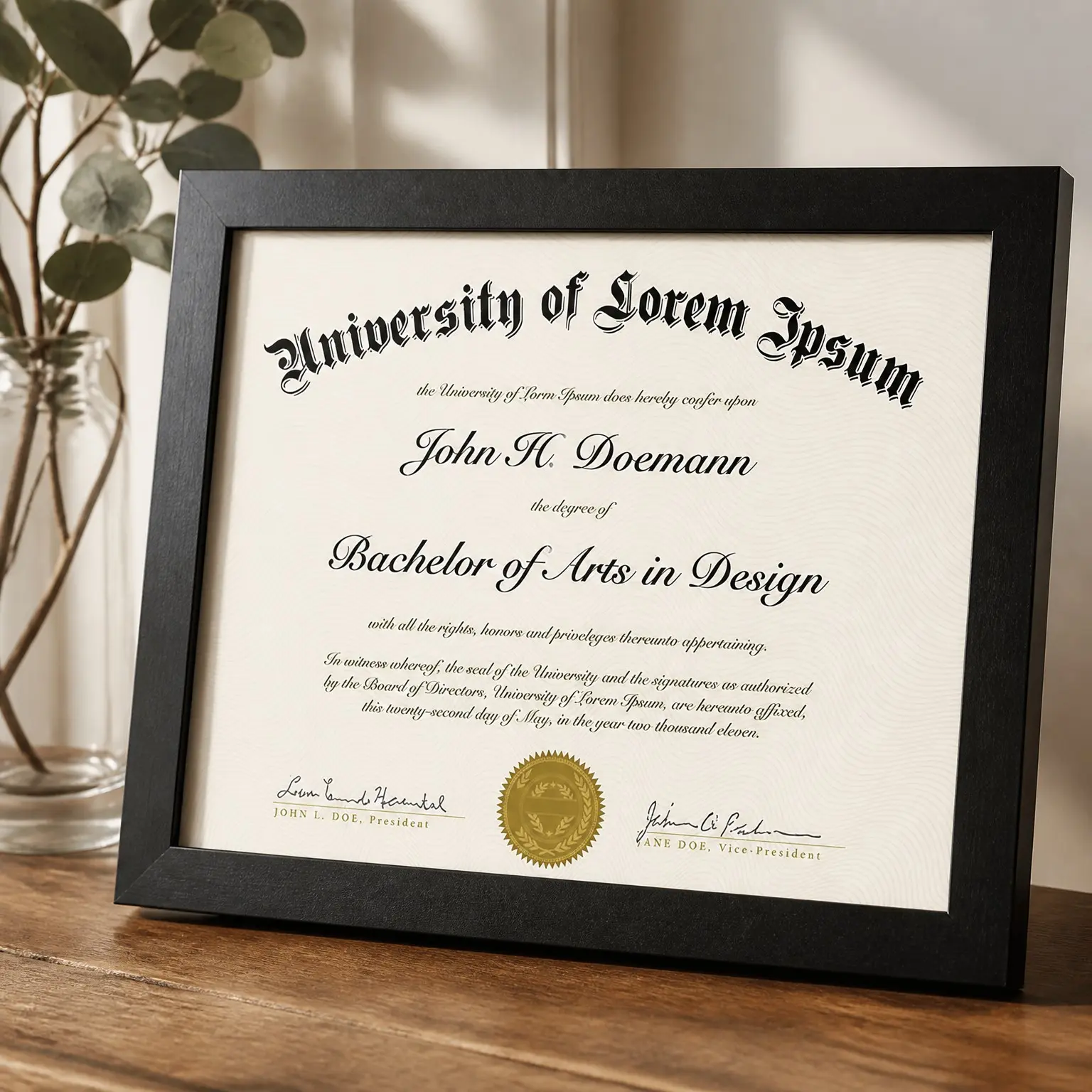 Certificate Frame, 8.5 x 11 Diploma Document Degree Frame, Black, for Wall and Tabletop Display