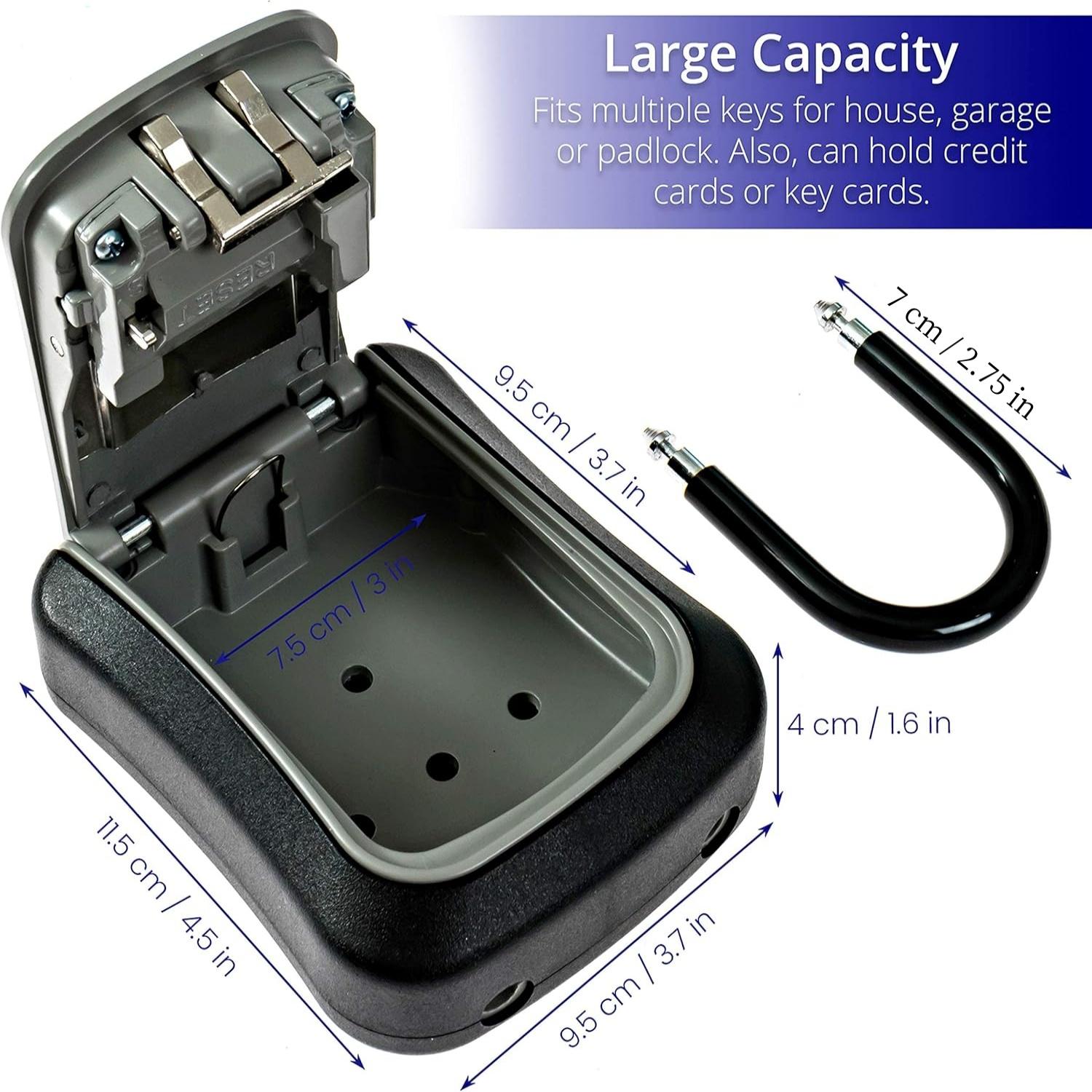 Lock Box, Large Key Lock Box Resettable Combination Code Lockbox, Portable Wall Mount Lockbox Security Safe Box Safety Lock for Outside Outdoor Home Office Door Handle House Key Hardware