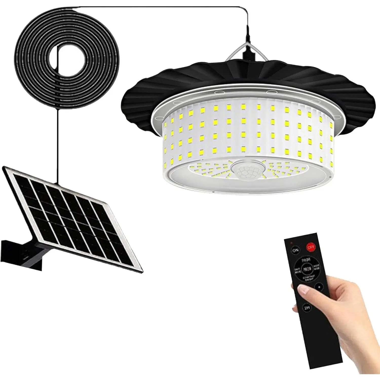 Solar Shed Light Outdoor Indoor, 2026 Upgrade 244 LED 360° Lighting Motion Sensor Pendant Light, Waterproof Solar Lights with Remote Control, Timer, 5 Modes for Shed Gazebo Garage Barn