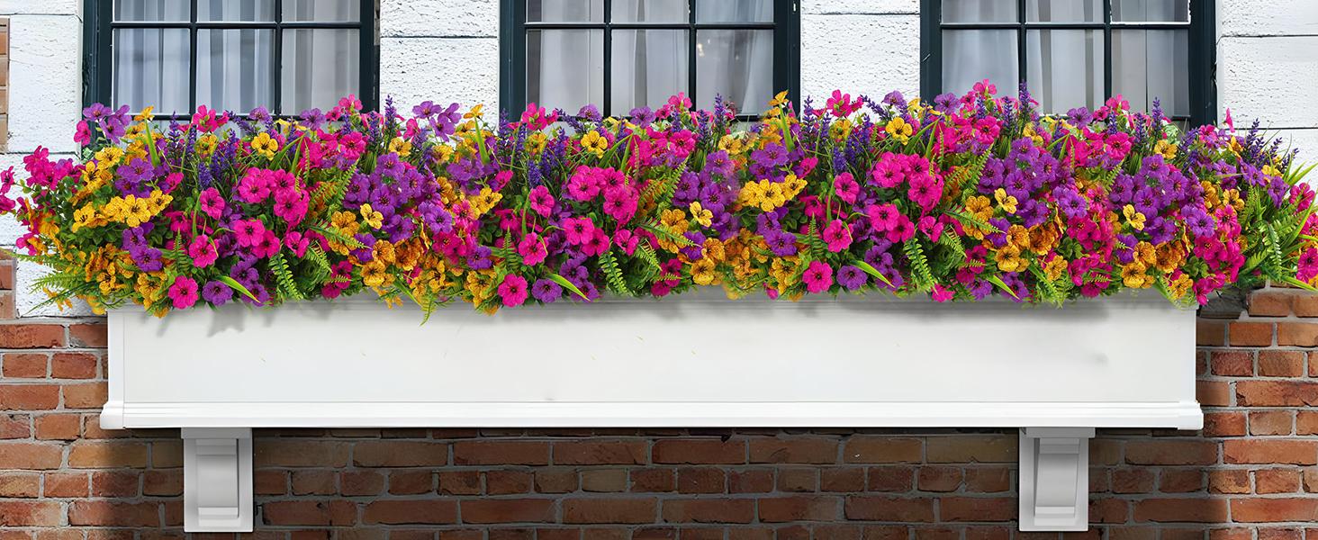 24-Pack UV-Resistant Artificial Flowers, Faux Eucalyptus, Violet, Lavender & Daisy, Indoor/Outdoor Decor, Flexible DIY Stems