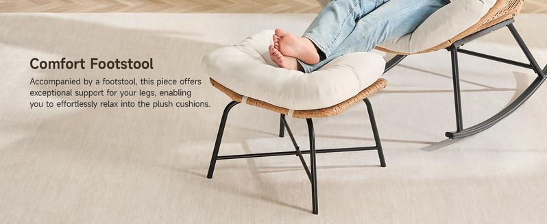 【Double-Side Fabric & Valentine's Day gift】ONBRILL Oversized Indoor Outdoor Rocking Chairs, Comfy Papasan Rocking Chair with Padded Cushion, Rattan Wicker Lounge Chair, Modern Reading Accent Chair for Balcony Garden, LivingRoom Furniture,Christmas Gift