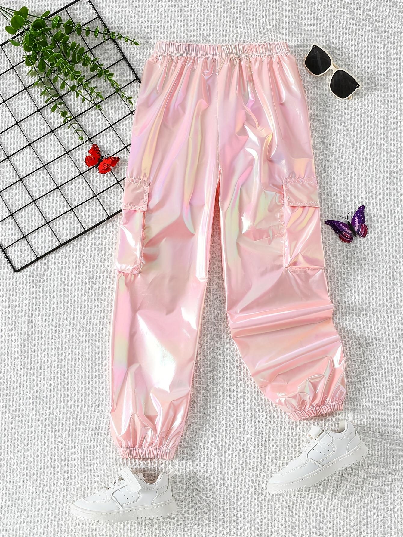 Girls' Fashionable and Unique Cool Holographic Flap Pocket Pants