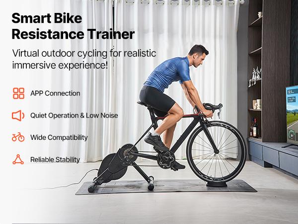 VEVOR Bike Trainer, 1-13 Level, 26-29 in 700C Wheels, Smart Bicycle Stationary Stand for Indoor Exercise Riding with Front Wheel Riser Block, Fits Road and Mountain Bikes, Compatible with Zwift App