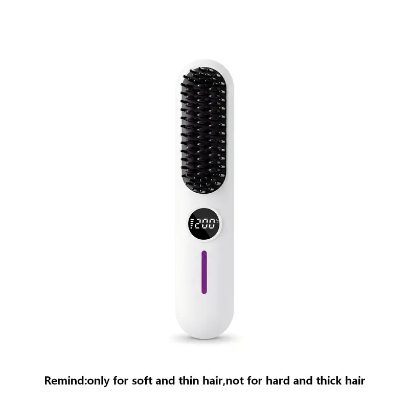 Portable Cordless Hair Straightener Brush, Heat Styling Straightener, 2-in-1 Curling & Straightening Hair Iron, USB-Rechargeable Adjustable Hair Straightener for Home, Office, School or Travel