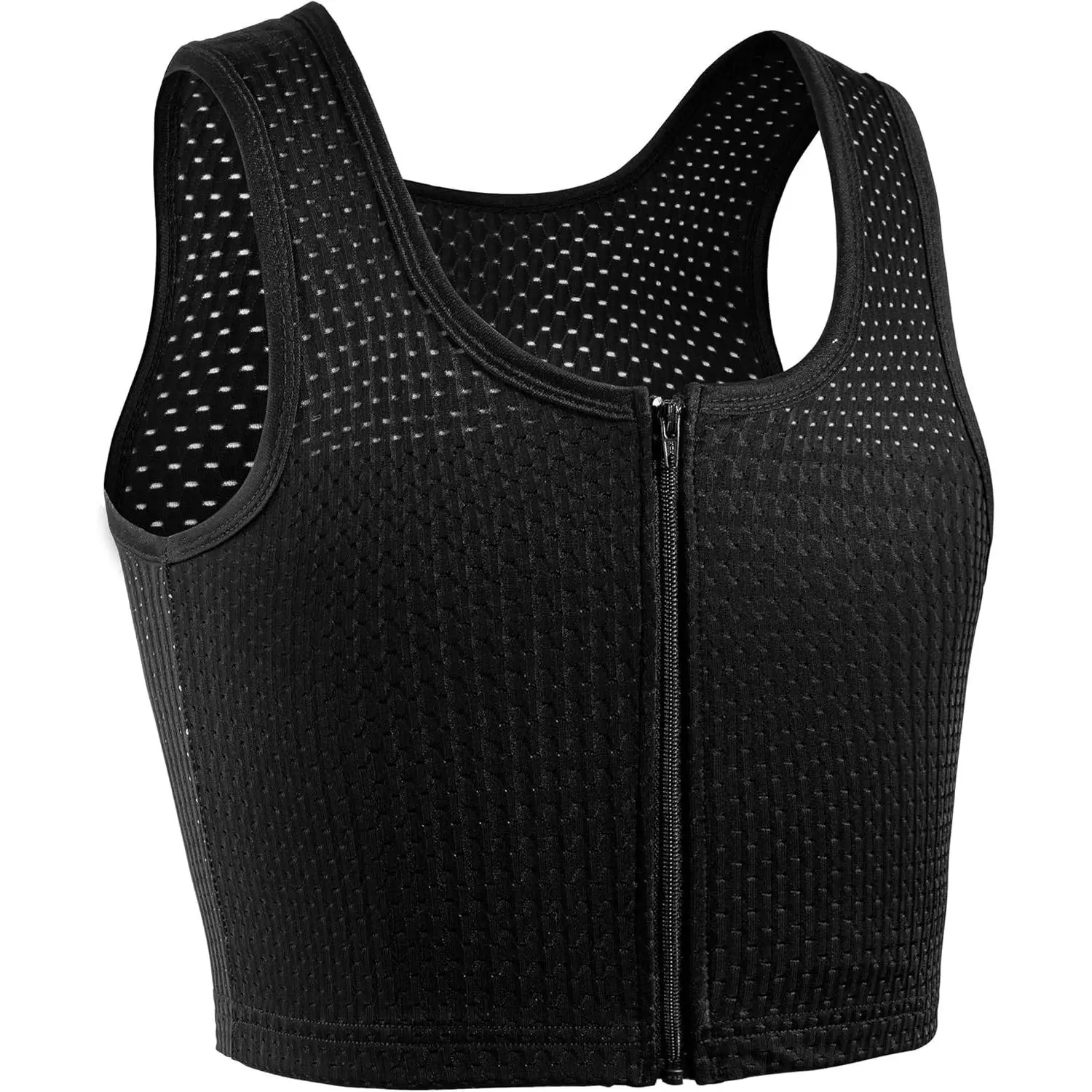 Breathable Zip Up Chest Binder for FTM Transgender Cool Fabric Breast Tank Top