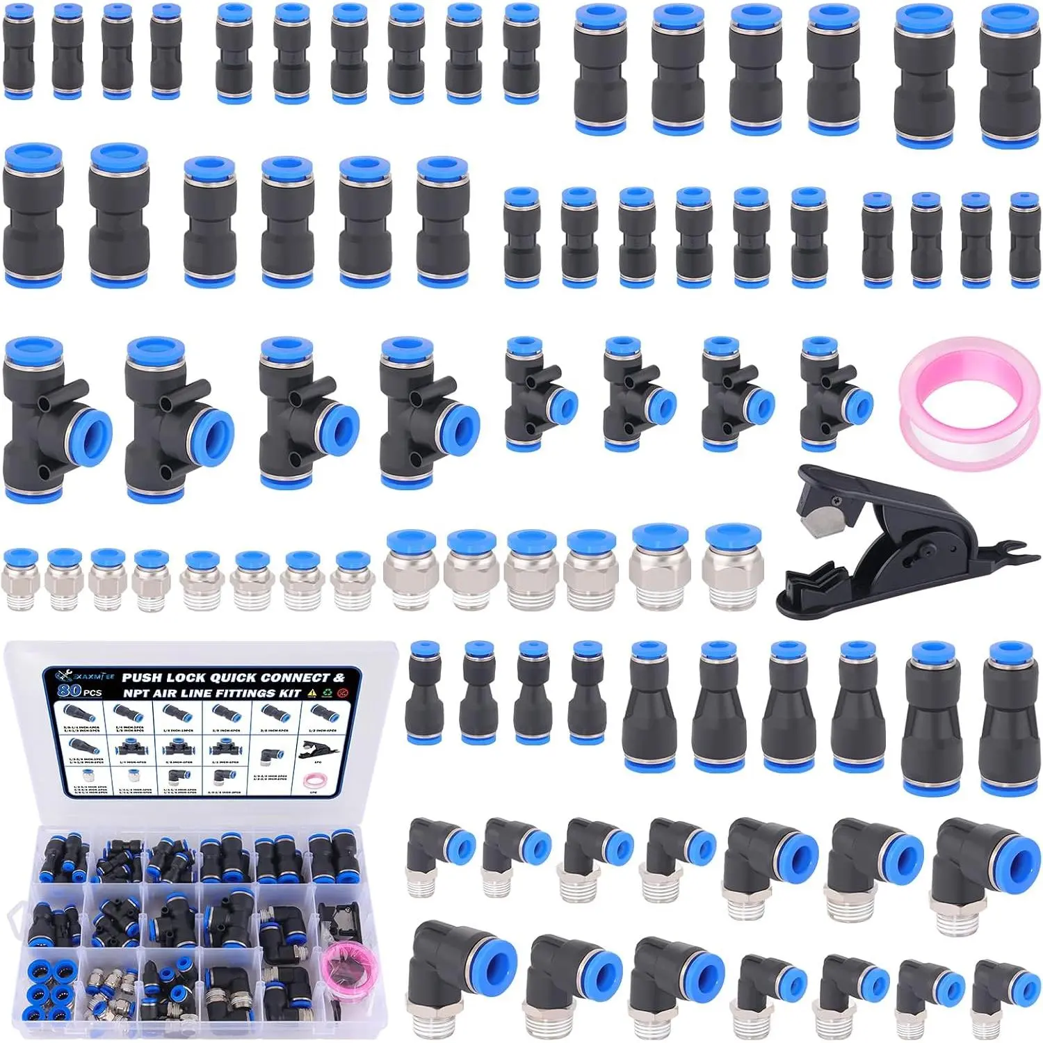 80 count Quick Connect Air Line Fittings Kit Pneumatic Air Fittings 80 count Quick Connect Air Line Fittings Kit Pneumatic Air Fittings