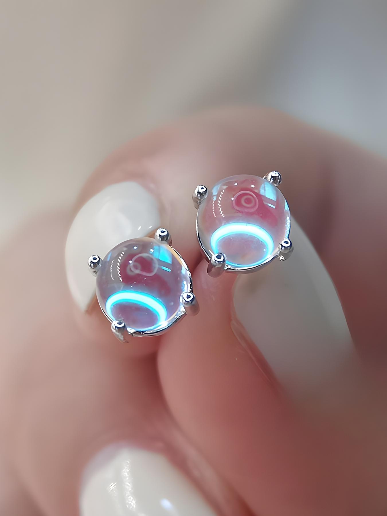 Elegant Women's 925 Silver Moonstone Earrings, Hypoallergenic Fashion Square Stud Earrings, Simple Style Jewelry for Daily Wear & Gifting