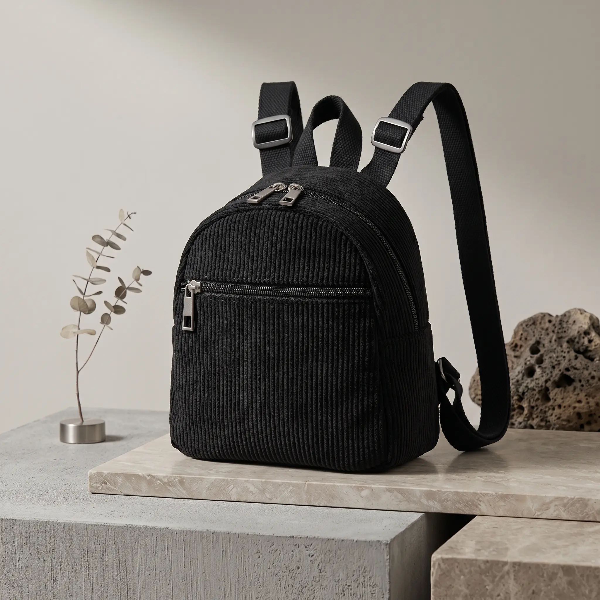 Cozy Corduroy Mini Backpack Casual Unisex Small Bag Breathable Polyester Everyday Essential Cute Solid Color Daypack Fits 8 Inch Laptop Under 20L Lightweight Stylish Student Travel Commuter Shoulder Bag Soft Touch Trendy Spring Daily Wear