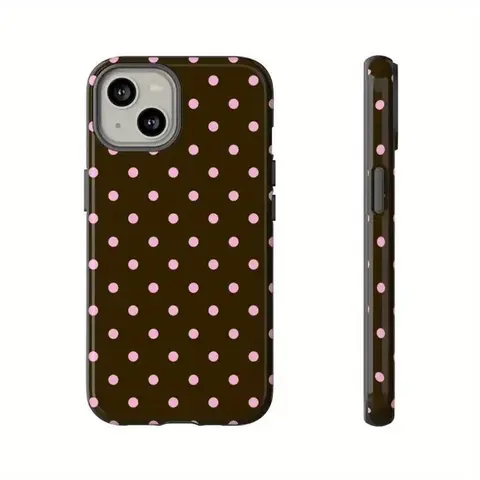 Women’s Cute Polka Dot Glossy Plastic Rubber Smartphone Case - Durable, Shockproof, Anti-Drop Full Coverage Casing with Resistance - Lightweight Accessories for Women, iPhone Series (11/12/13/14/15/16/17 Pro/Promax/Plus) Cellphone Gift 35460