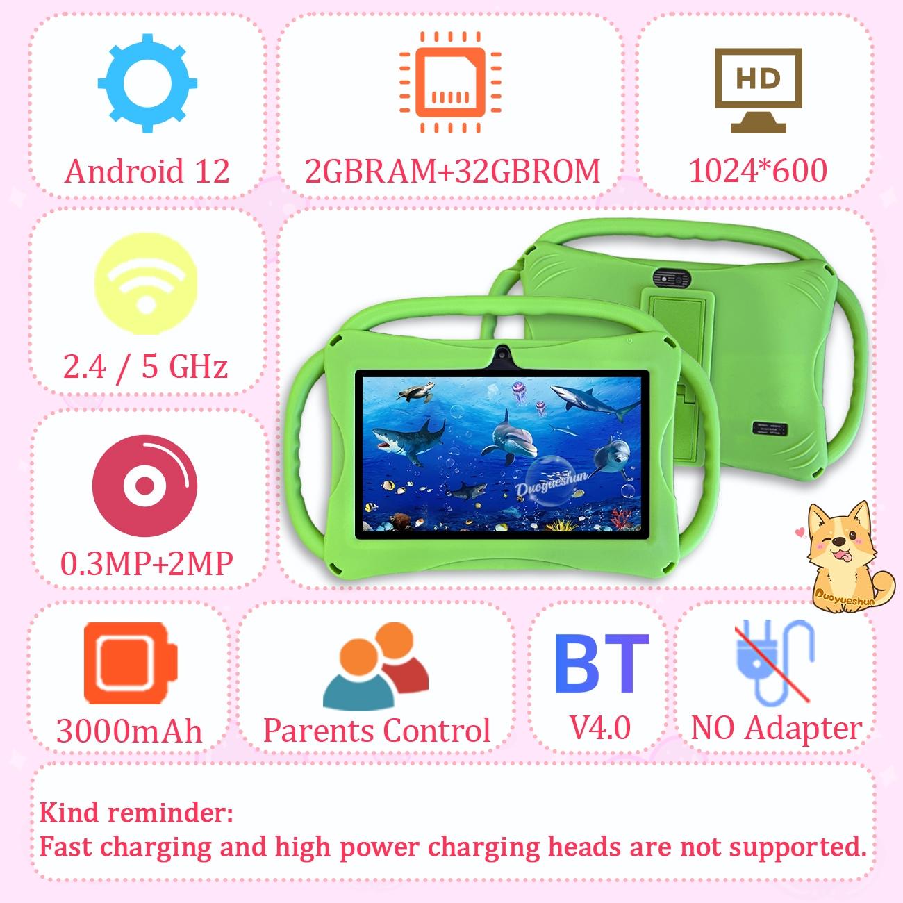 Surprise Arrival, 7-inch Android tablet, Touchscreen tablet, suitable for children, portable, 2GB RAM and 32GB ROM, 5G WiFi connectivity, educational, learning and entertainment device, available in pink and blue, gifts for children