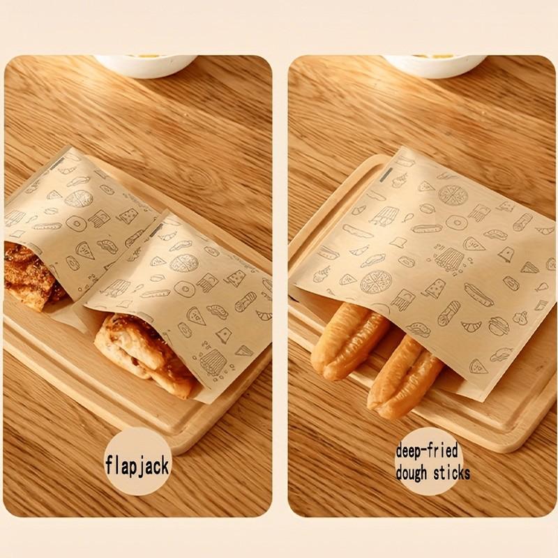 Kraft Paper Sandwich Bags, Oil-Resistant Disposable Food Bags for Hamburgers, Desserts, Fried Chicken, Leak-Proof Snack Packaging for Parties, Catering, Mobile Vendors, Weddings, Birthdays, Back-To-School Season