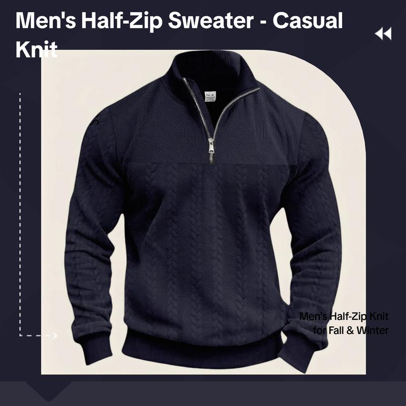 Men's solid color half-zip stand-up collar sweater, regular version of casual long-sleeved pullover, comfortable fabric, warm, suitable wearing in autumn and winter, men's daily outfit. Men's solid color half-zip stand-up collar sweater, regular version of casual long-sleeved pullover, comfortable fabric, warm, suitable wearing in autumn and winter, men's daily outfit.