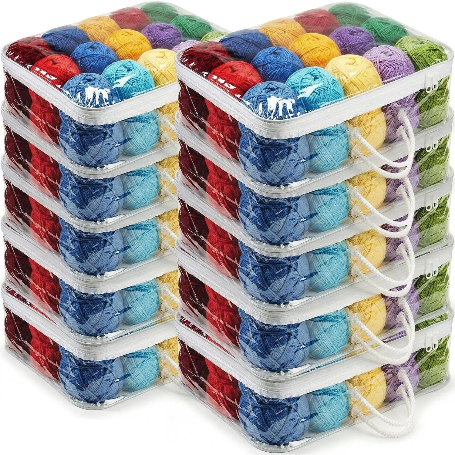 10 Pack Clear Yarn Storage Bags Bulk, 12 x 16 x 4 Inches Yarn Storage Organizer Tote Bag for Knitting Needles Crochet Hooks Wool Balls and Unfinished Project (White)