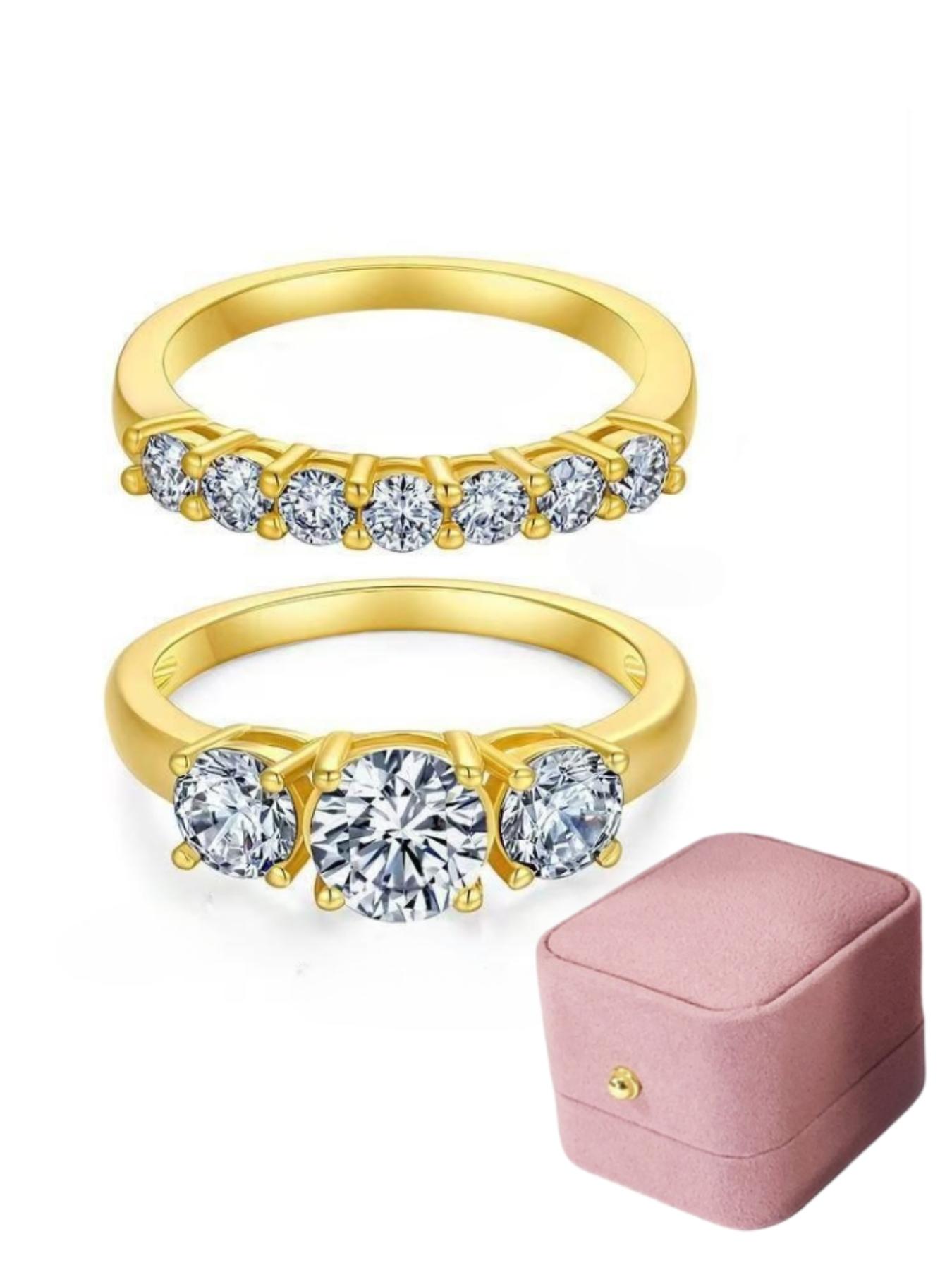 1ct Moissanite Ring Set, Classic Women's Wedding Band, 3-Stone Stackable, 18k, Hypoallergenic, Engagement Anniversary Gift