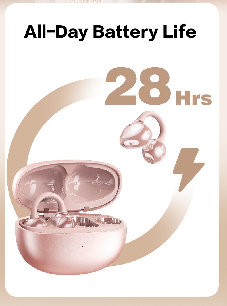 ZIHNIC M108 Clip-on Earbuds,Open Ear Earbuds WirelessBluetooth 5.4,Lightweight Open Ear Headphones with C-Shaped Bridge,Slim Hook,50H Battery,Waterproof,forGlasses Wearers and Workouts