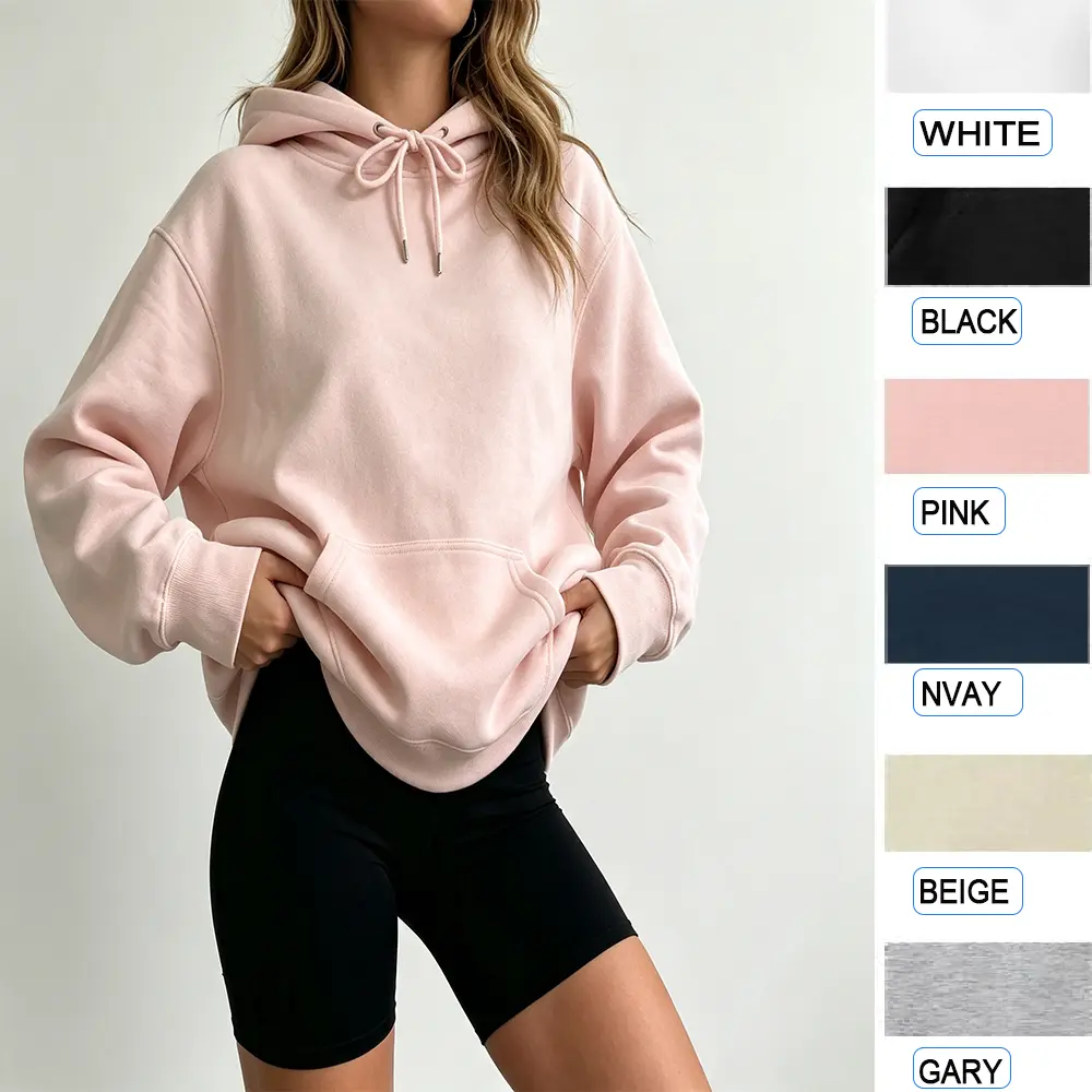 Women's Loose Plain Hooded Pullover Sweatshirt - Soft Comfortable Fabric, Pockets, Simple Style, Autumn Fashion, Daily Wear