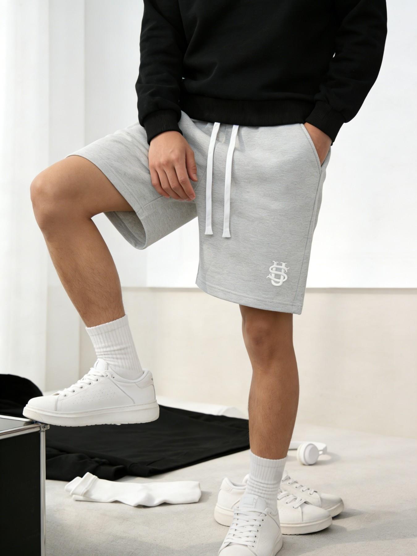Men's 2-Piece Heavyweight Hooded Tracksuit, Oversized Embroidered Loungewear Set, Sweat Shorts, Streetwear Essential for Summer