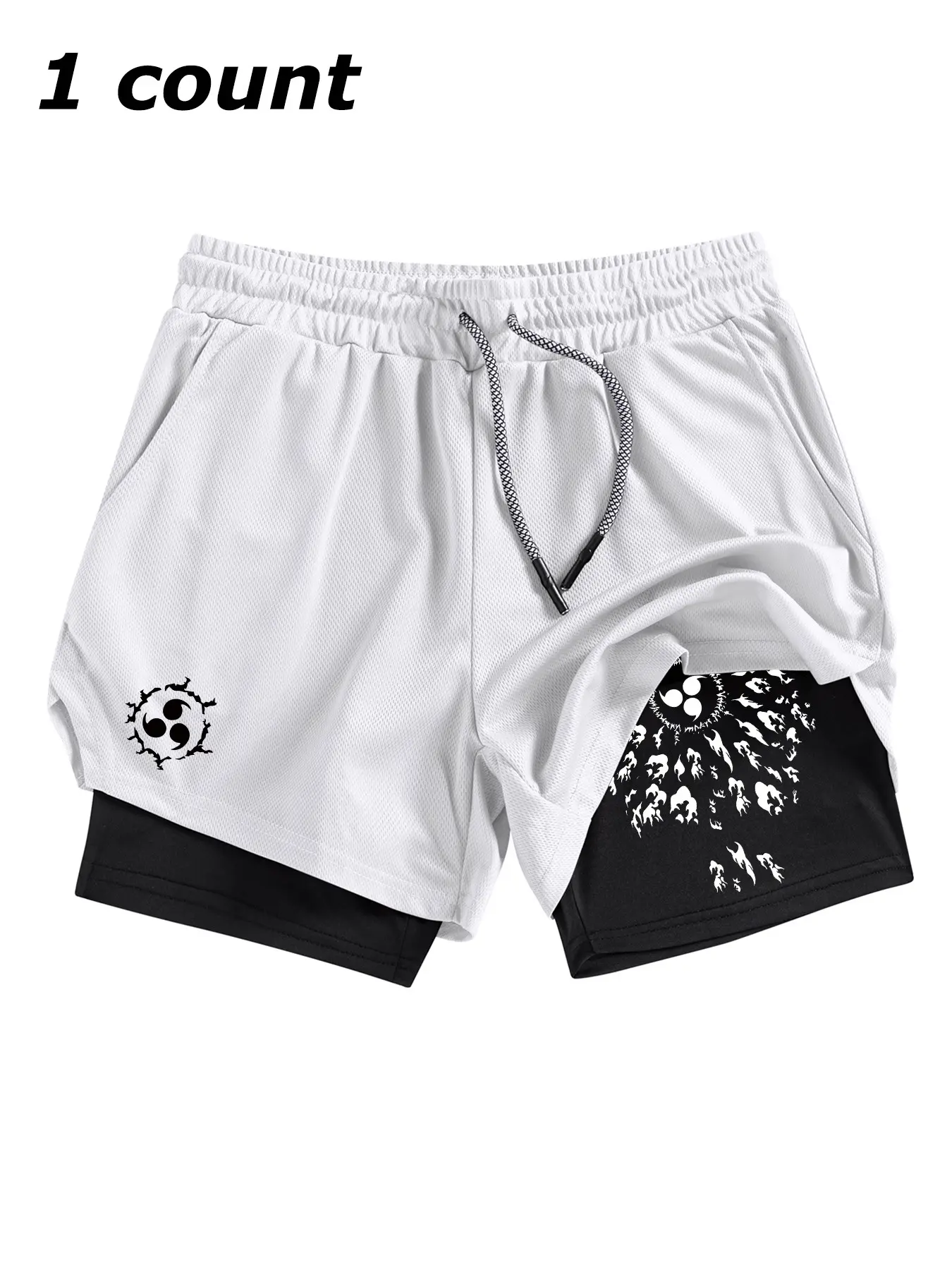 Men's Printed Multi-Pocket Layered Shorts, Summer Quick-Dry Breathable Fitness Running Athletic Wear Shorts, Sporty Fitted Style, Activewear Shorts