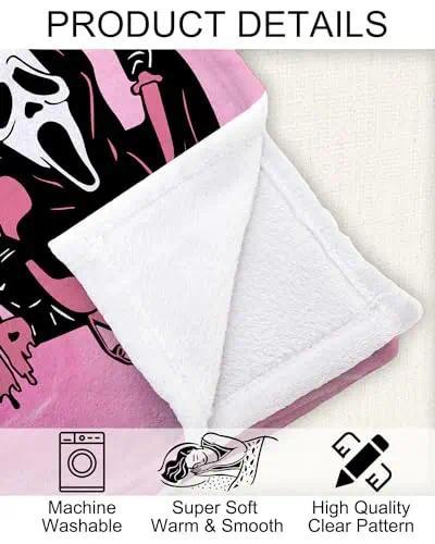 Ghostface Halloween Throw Blanket, No You Hang Up Horror Movie Character Blanket, Serial Killers Flannel Blanket, Spooky Fall Halloween Blanket, Suitable for Bed, Sofa, Bedroom, Library, Travel, Funny Halloween Gifts for Family and Friends.
