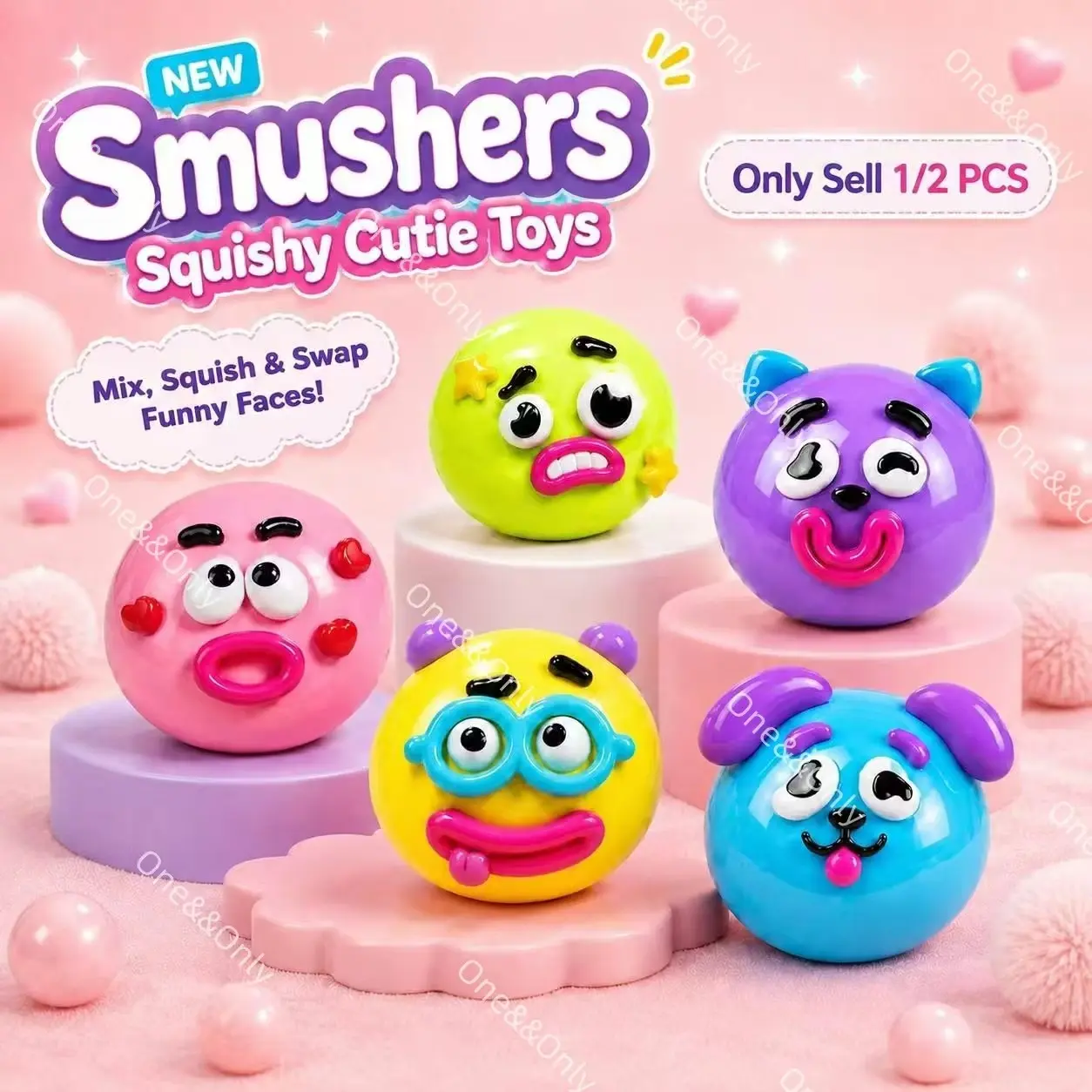 NEW Smushers Squishy Cutie Toys, Funny Dog Face Swappable Squishy, Soft Moldable Anxiety Stress Relief Toy, Portable Sensory Fidget Toy, Party Favors