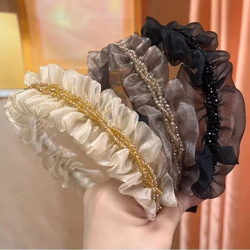 Temperament mesh hoops headband hair woman crystal hair bands for girls hair clips for washing face new in hair accessories